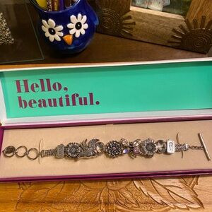 Lori Bonn Petal to the Metal Sterling Garden theme Charm Bracelet 6.5-8 NWT